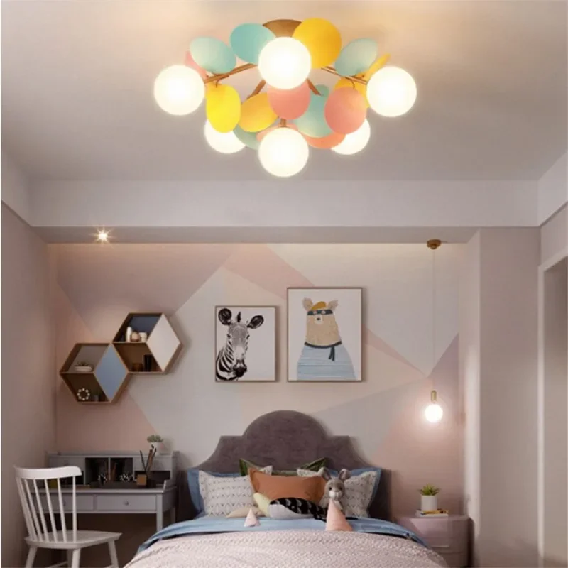 

Nordic Home Decoration Children's Girl Colorful Leaves Light Fixtures Modern Simple Master Bedroom Living Room Ceiling Lamp