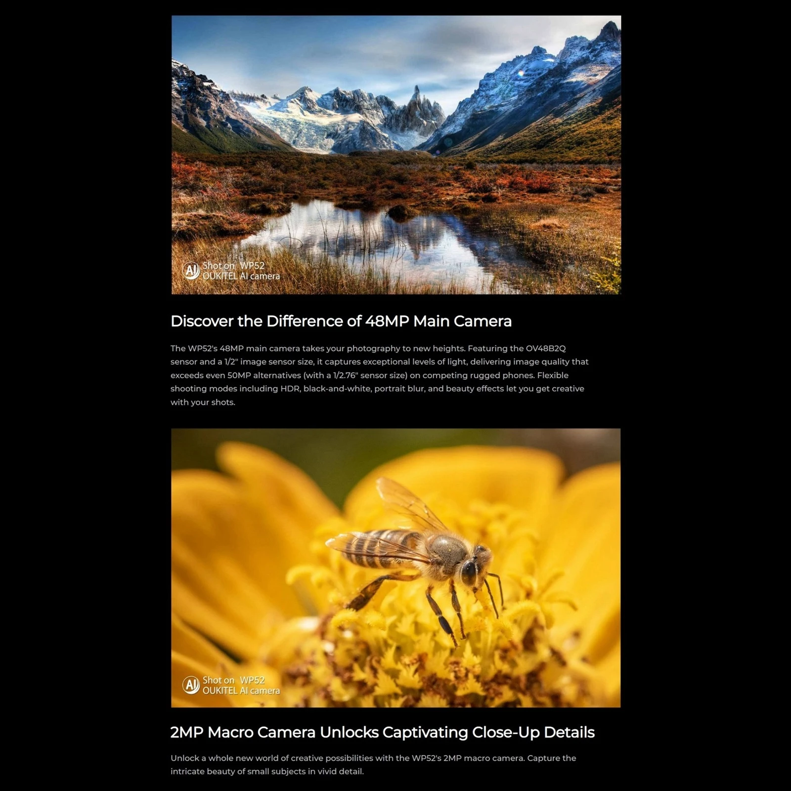 Oukitel WP52 Rugged Phone 6.6 inch HD+ 16GB+256GB 6000mAh 48MP MediaTek Dimensity 6100+ NFC 5G Android 14 Cell Phone