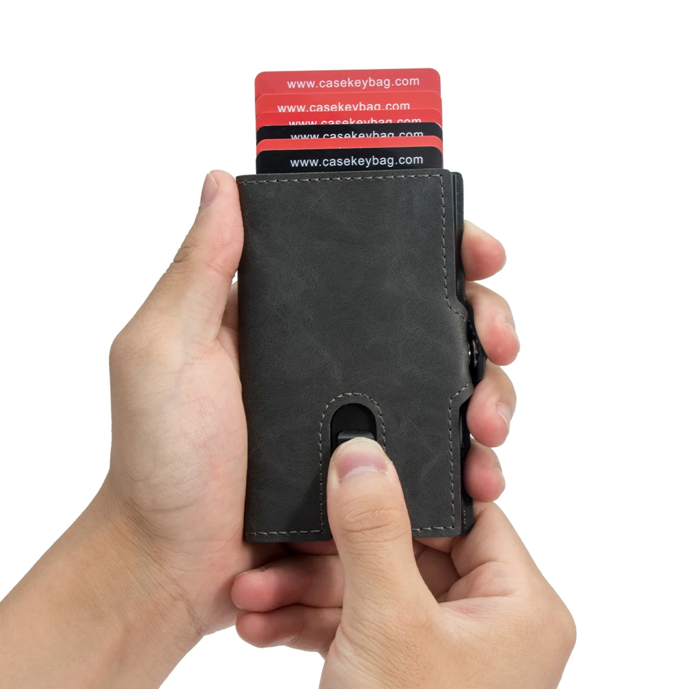 Casekey Fashion Men's Metal RFID Blocking Card Holder Slim Minimalist Carbon Fiber Wallet