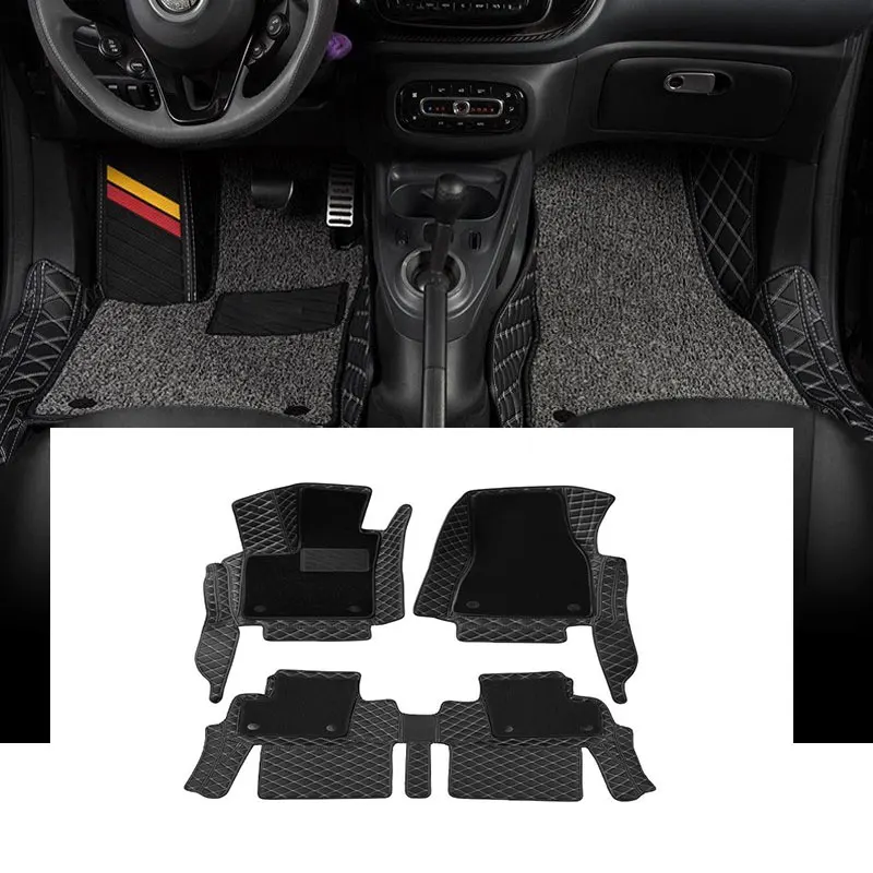 4Pcs 자동차 풀 서라운드 실크 링 더블 레이어 가죽 발 패드 장식 스마트 453 Forfour 자동차 액세서리 인테리어 스타일링