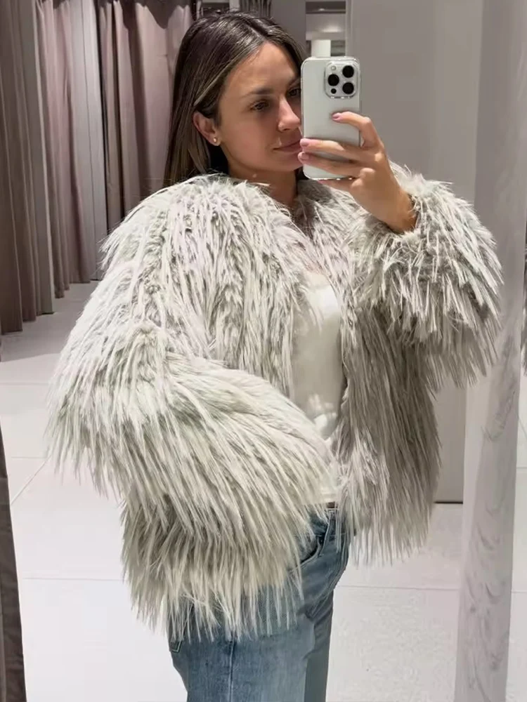 Women's Winter Jacket New Fashion Faux Fur Jackets For Women Long Sleeve Fluffy Thick Warm Coat Chic Elegant Loose New Outerwear