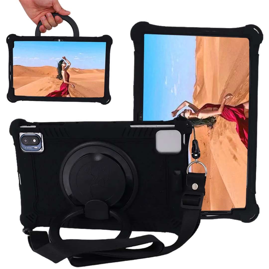 Kids-Friendly Rotating Bubble Silicone Tablet Case with Stand and Shoulder Strap