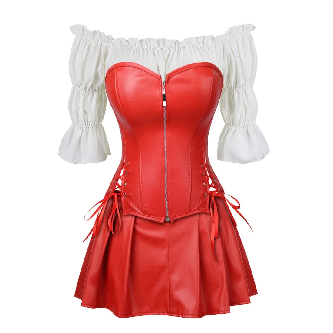 Steampunk Corset Dress Faux Leather Gothic Corset Bustier Mini Skirt