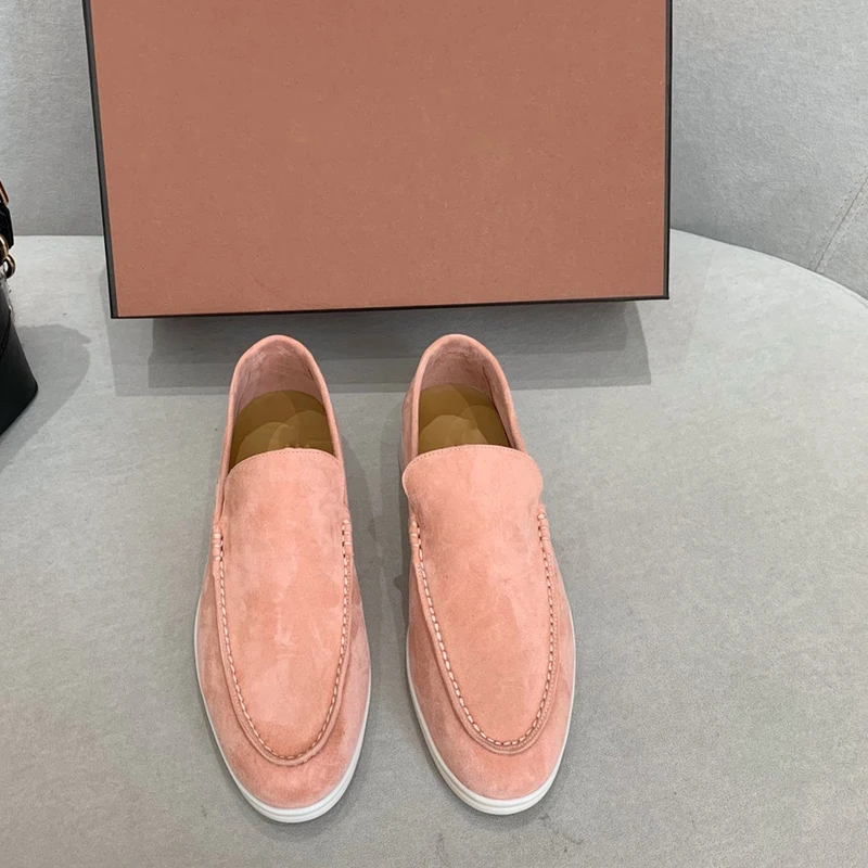 

2024 High-Quality Suede Women Men Loafers Fashion Flat Shoes Metal Lock Causal Comfortable Mules shoes Summer Walk Moccasins