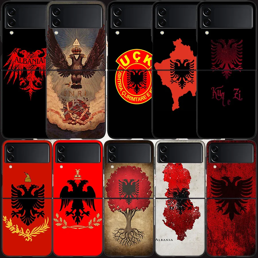 Custodia Bandiera Albania Per Samsung Galaxy Z Flip 3 Flip 5 4 5G Cover Rigida Nera Per Cellulare Samsung Z Flip 5 5G Luxury Pc Shell Coque
