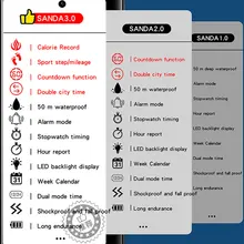  SANDA Brand Men Watches Sports Passometer Calories 50M Waterproof LED Digital Watch Military Wristwatch Steps Tracker Countdown 