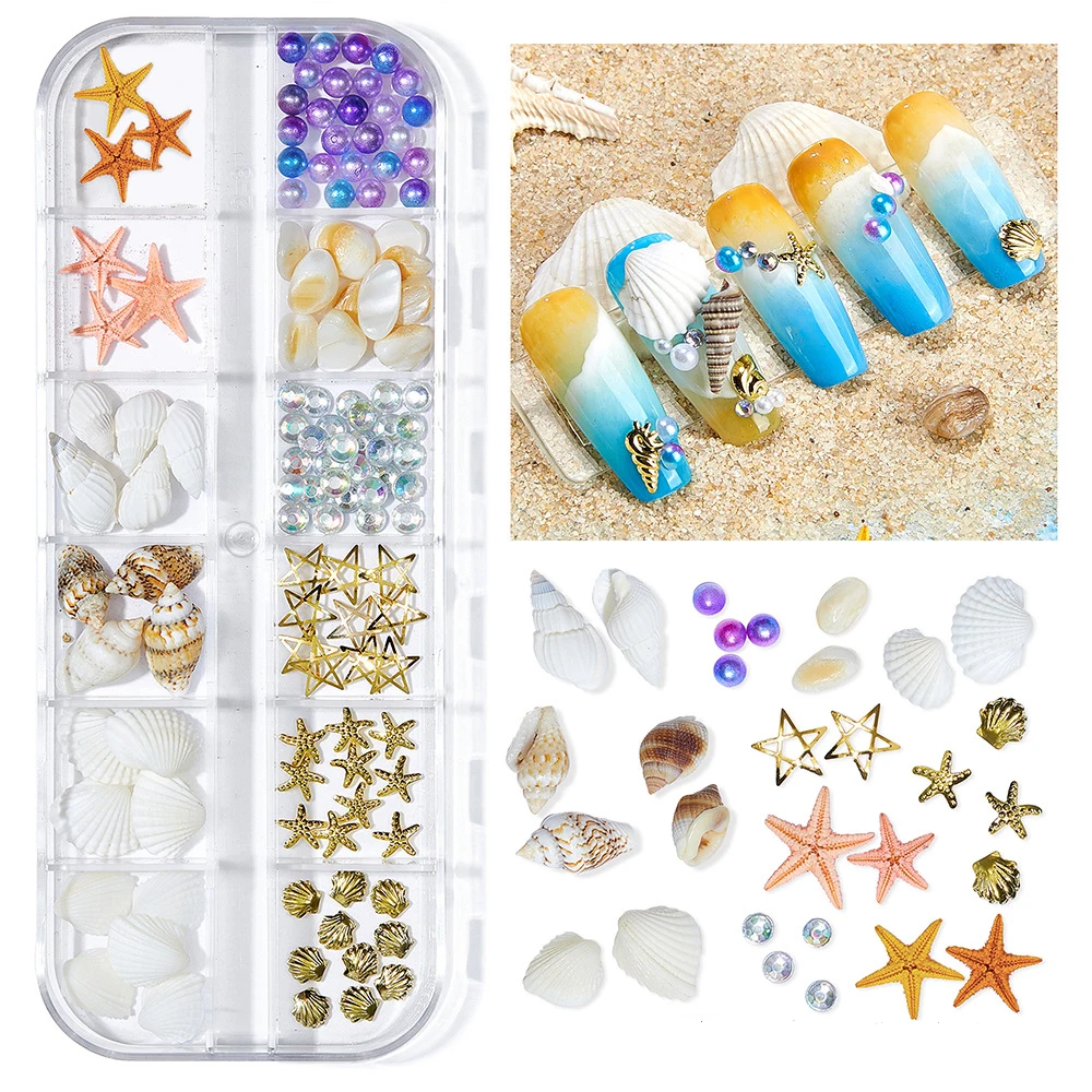 1Box Ozean Thema Muscheln Seestern Perle Zubehör für DIY Nail Art Dekor Epoxidharz Silikon form Füller Schmuck liefert – Detail 5