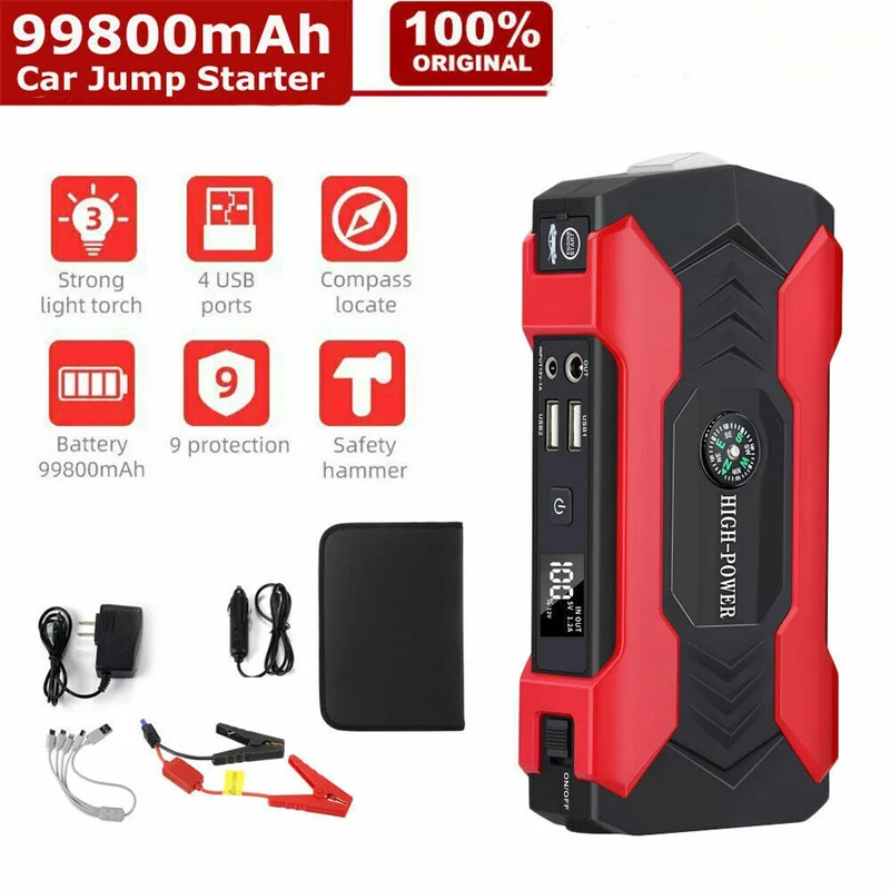 99800mAh Car Jump Starter Power 300-600A Portable Charger Car Booster 12V  Auto Starting Device Emergency Battery Car Start
