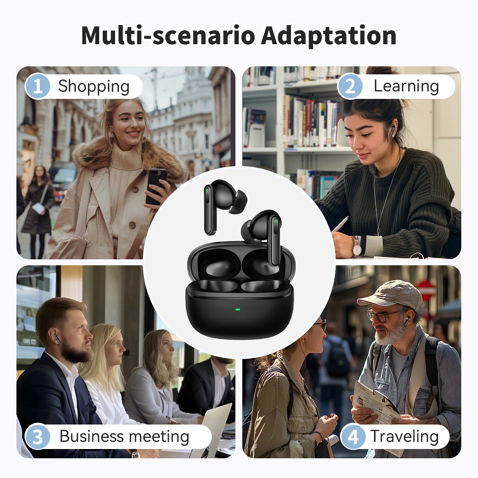 V17 Translator Earbuds 150 Languages Smart Instant Voice Translator Wireless Travel Headphones support 4 Translation Mode in APP translator earbuds translator earphones