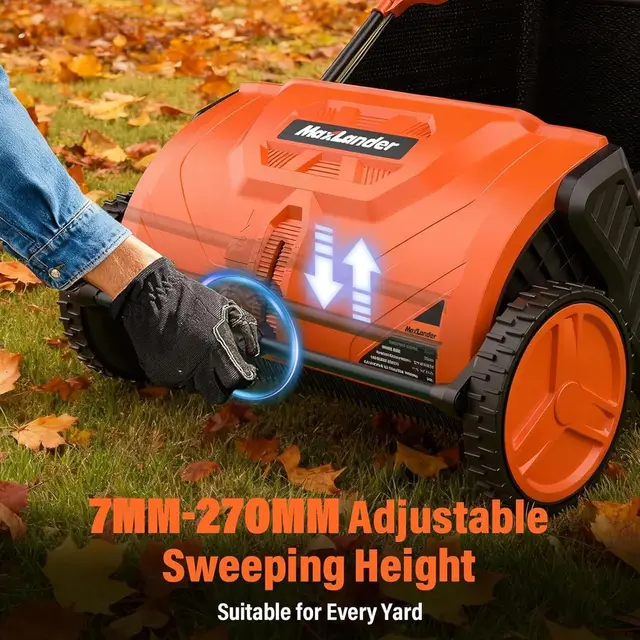 21 Adjustable Lawn Sweeper with 3.5 Cubic Ft. Hopper for Leaves, Grass, and Debris 4