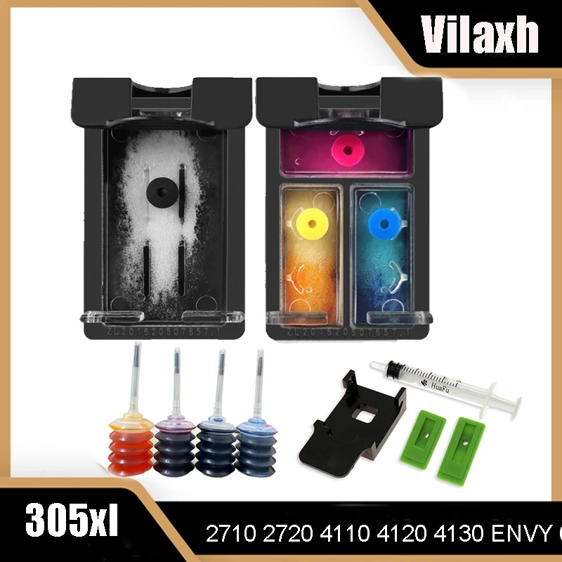 Vilaxh-cartuchos de Tinta Recarregáveis 305xl 305 para Hp305 Deskjet 2710 2720 4110 4120 4130 Inveja 6010 6020 6030 6420