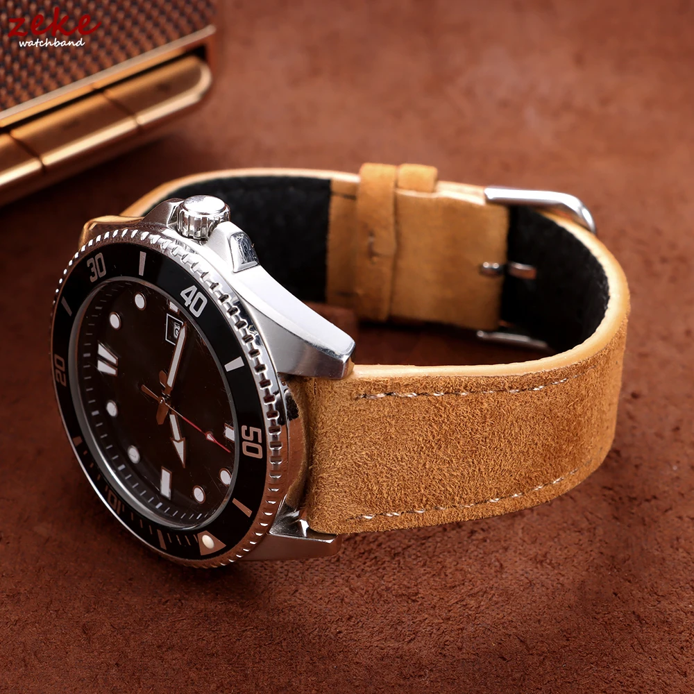 Premium Suede Leather Watch Strap - Vintage Brown, Beige, Black