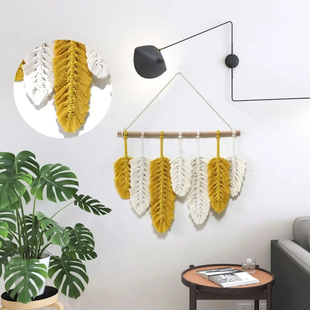 

Multipurpose Feather Backdrop Tapestry Bohemian Style Leaf Tapestry Simple Beautiful Hand-woven Crafts