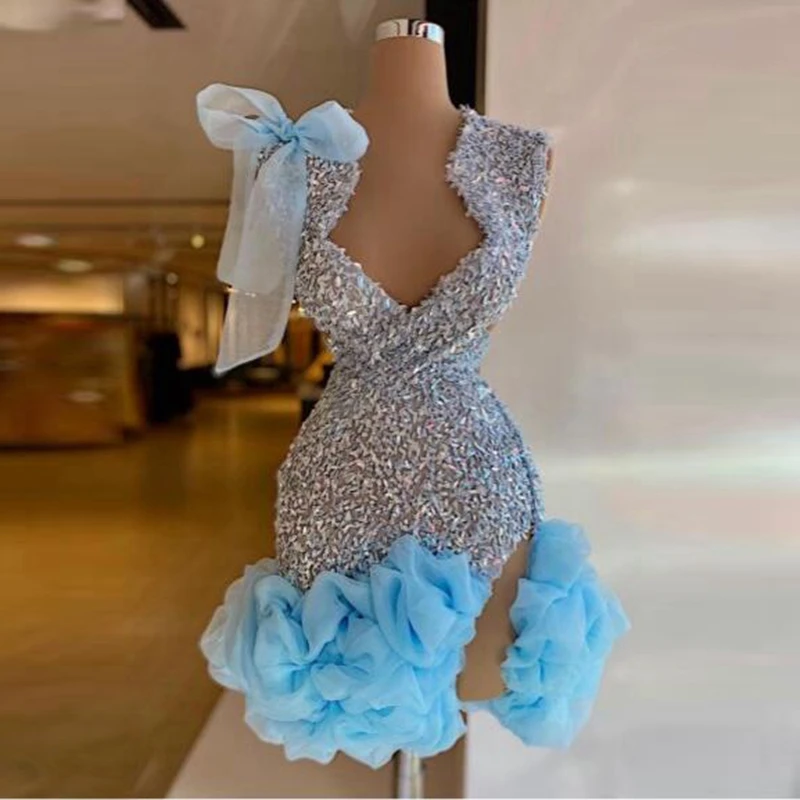 Cocktail Dress, Glitter Sky Blue Tulle Mini for Party