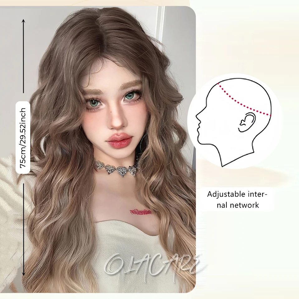 Synthetic Blonde Brown Wig with Bangs for Women