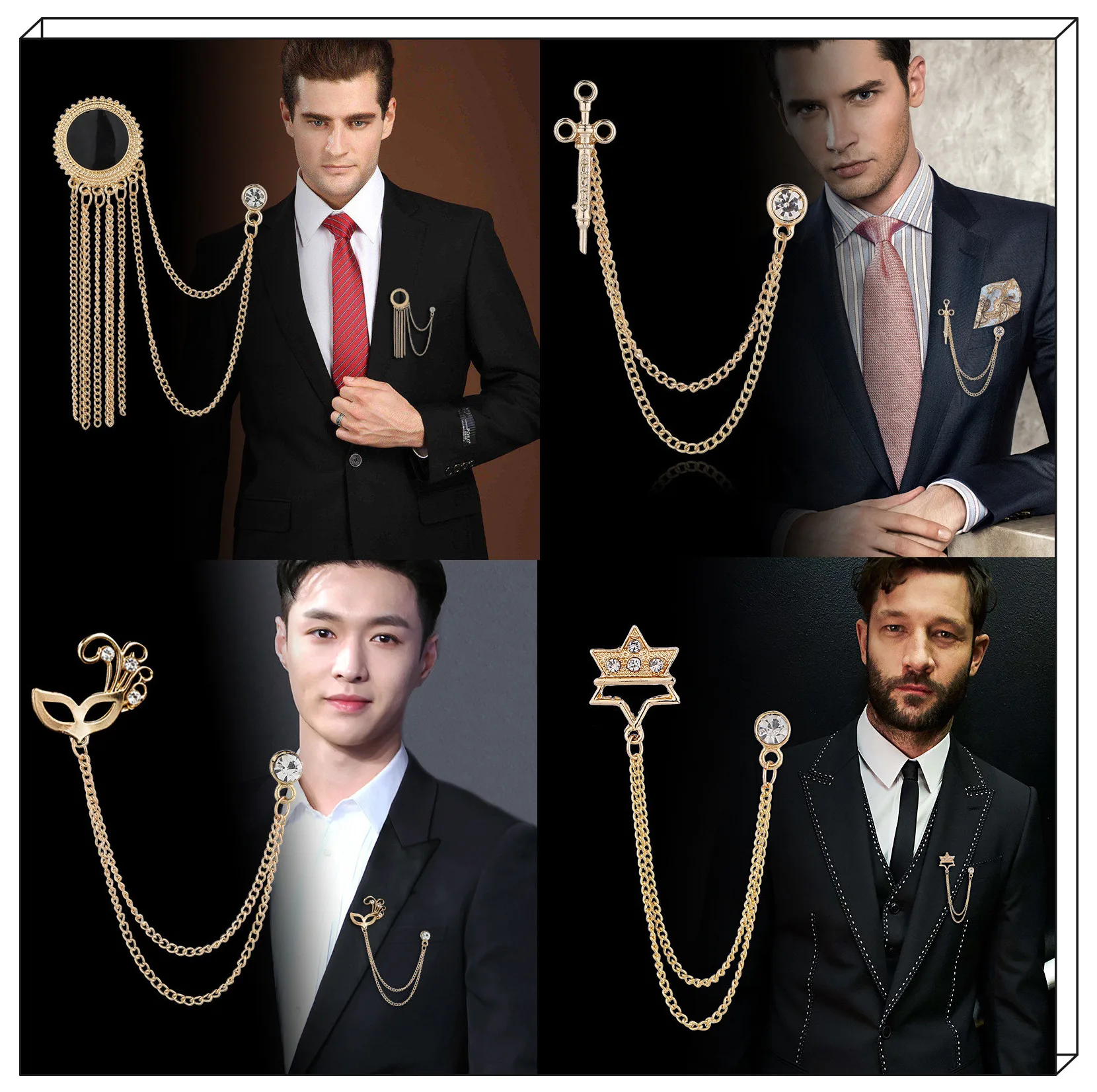 

Fashion men's Brooch business suit pin Shirt collar pin Collar button Tassel Brooch trend Fashion dress suit corsage accessories