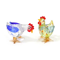 Easter Cock Miniature Figurine Glass Ornament Cute Rooster Tiny Statue Home Table Decor Collection Holiday Party Gifts for Kids