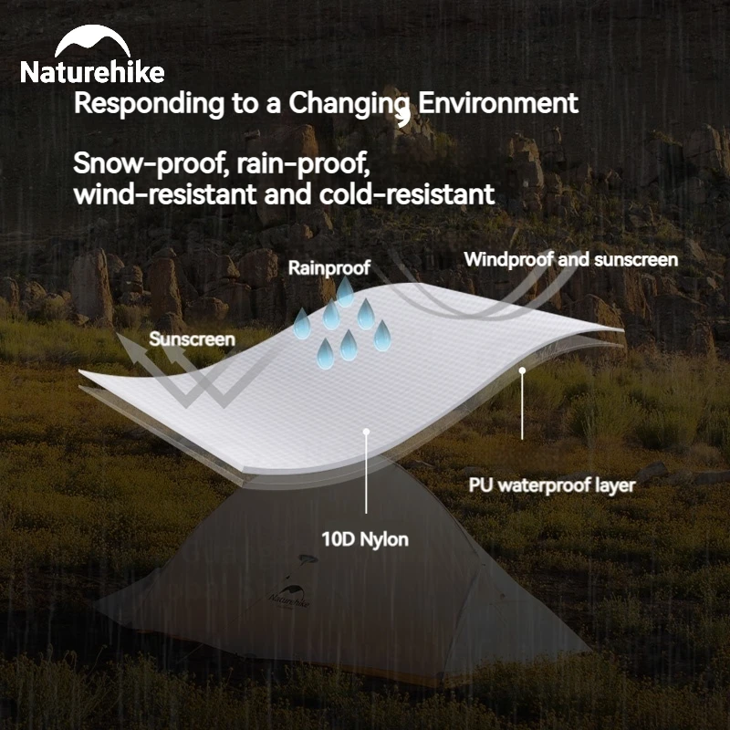 Naturehike Cloud Up 2 Tent 10D Nylon Waterproof Double Layer Portable 1-2 Person Hiking Camping Tent Ultralight 980g with Mat