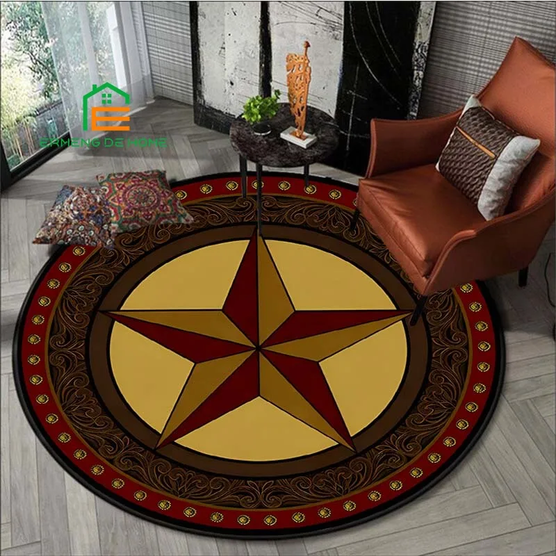

Texas Star Cowboy Flannel Round Area Rug for Bedroom Non-slip Carpets for Living Room Kitchen Mats for Floor 5 Sizes
