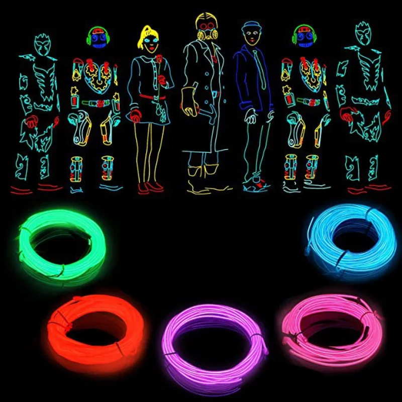 

Rainbow Glow EL Wire Rope Light Up Clothing Tron Dance Wear Robot Costume LED Strip 1M Party Nightclub Rave Outfits Festival