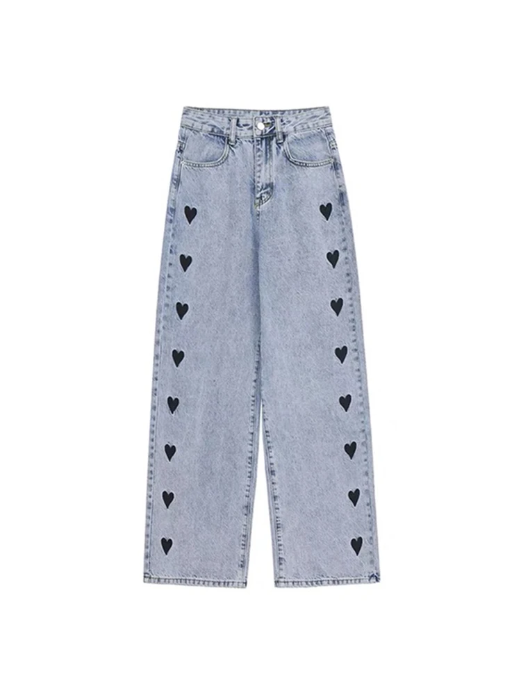 old navy jeans Heart Printed Jeans Women Chic Vintage High Waist Harajuku Aesthetic Loose Denim Pants Streetwear 90s All-Match Mujer Trousers miss me jeans Jeans