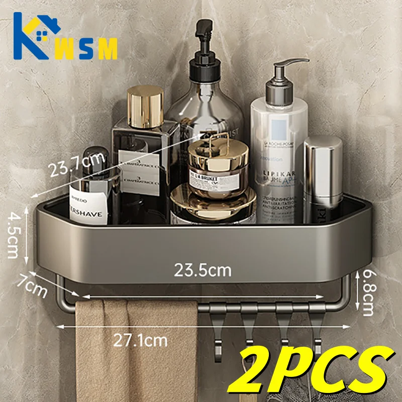 Organizer Angolare Da Bagno A 2 Ripiani – Porta Profumo E Cosmetici – Design Triangolare 90° In Metallo E ABS – Argento - 4