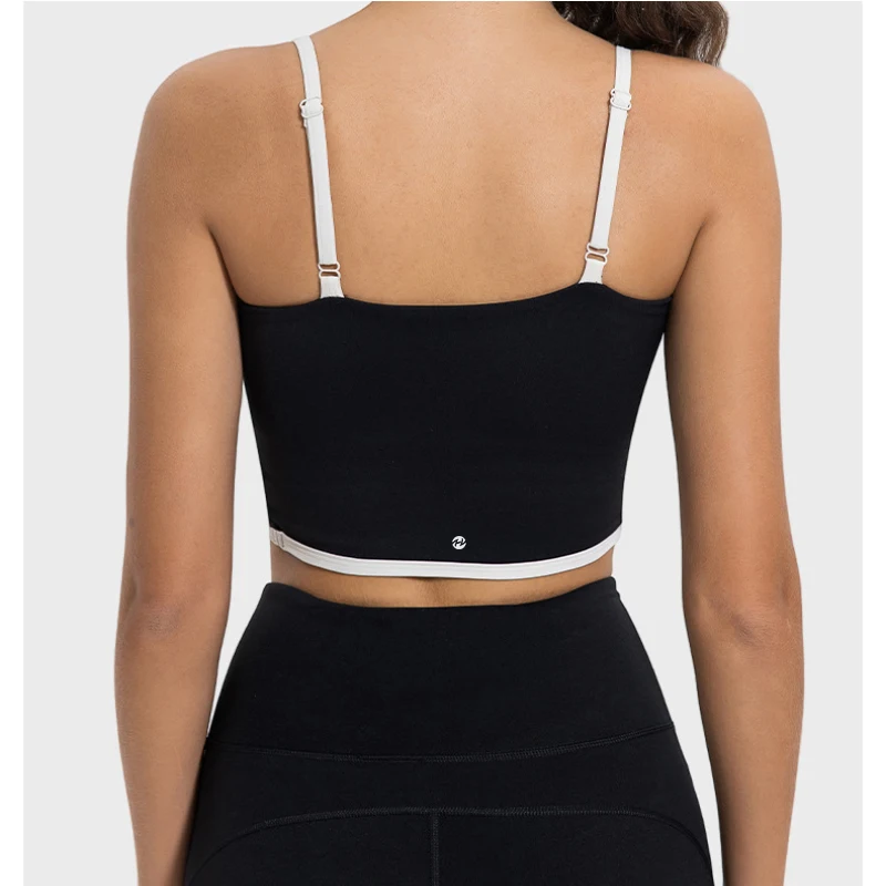 Color Block Yoga Bra with Adjustable Straps and Push Up Airbrush Streamlined Bra Tank Yoga Bra Removable Cups and Wide Straps