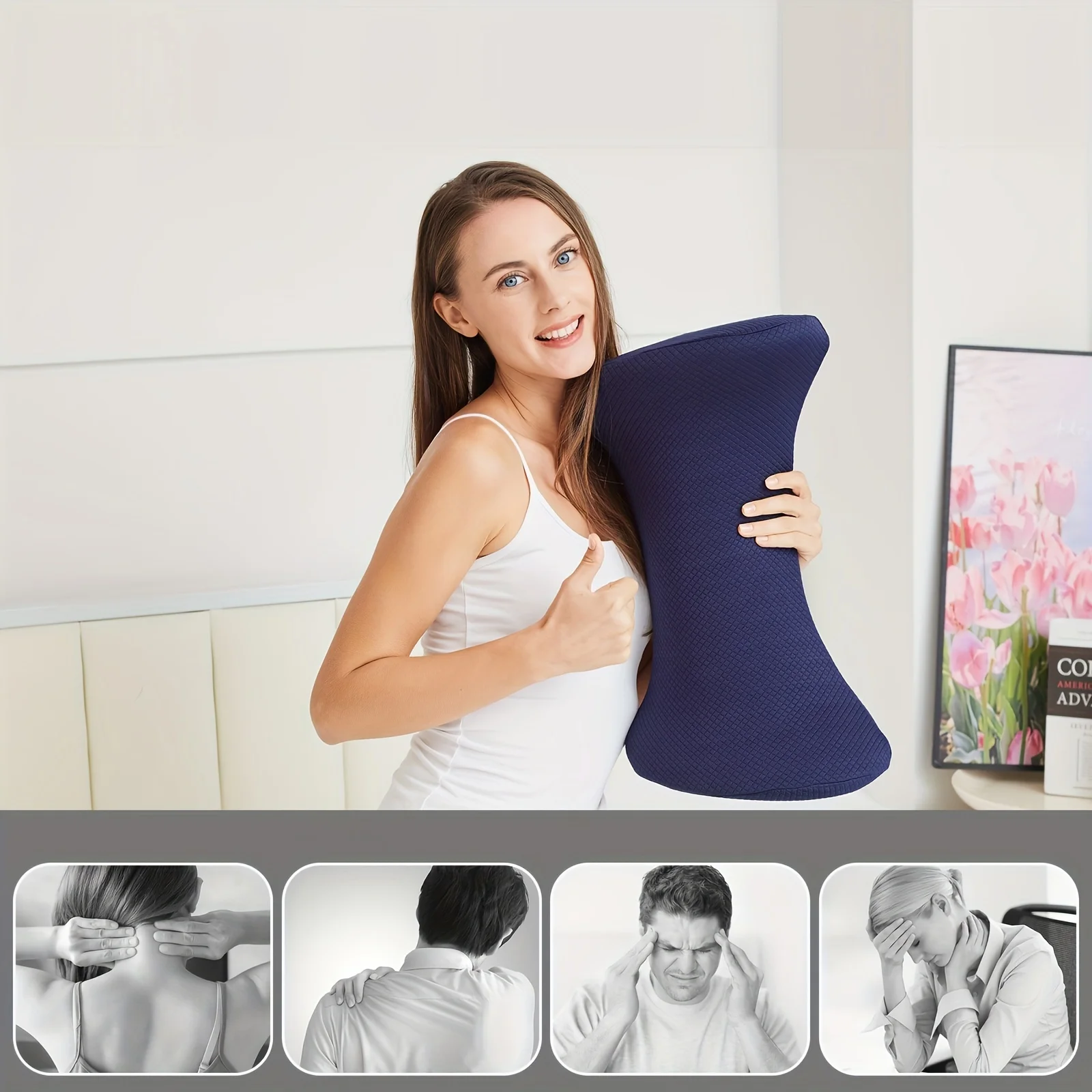 Orthopedic wave memory foam pillow for lumbar support.