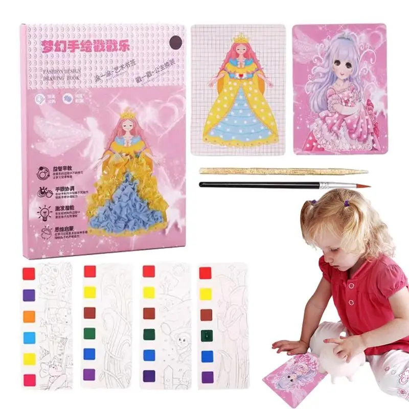 

Poke Painting Princess Dress-up Watercoloring Book Set DIY Dress Educational Toys Travel Pocket Watercolor Kit Gift For Toddler
