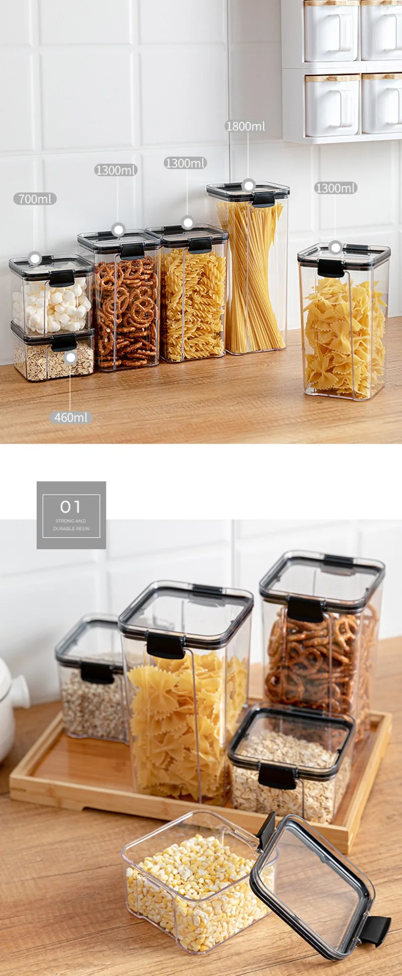 Transparent Square Storage Tank - Thick Sealed Dried Fruit  Grain Container 46070095013001800ml
