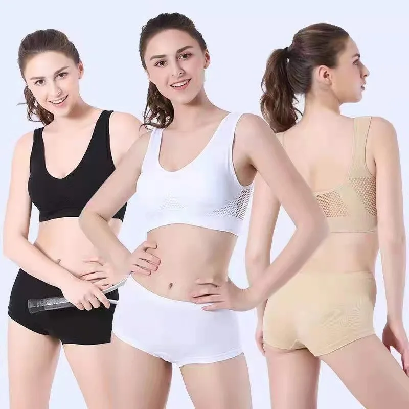 1pcs Women Sports Bra Large Size No Steel Ring Seamless Underwear Removable Chest Pad Runing Sport Hollow Mesh Vest Bras 2