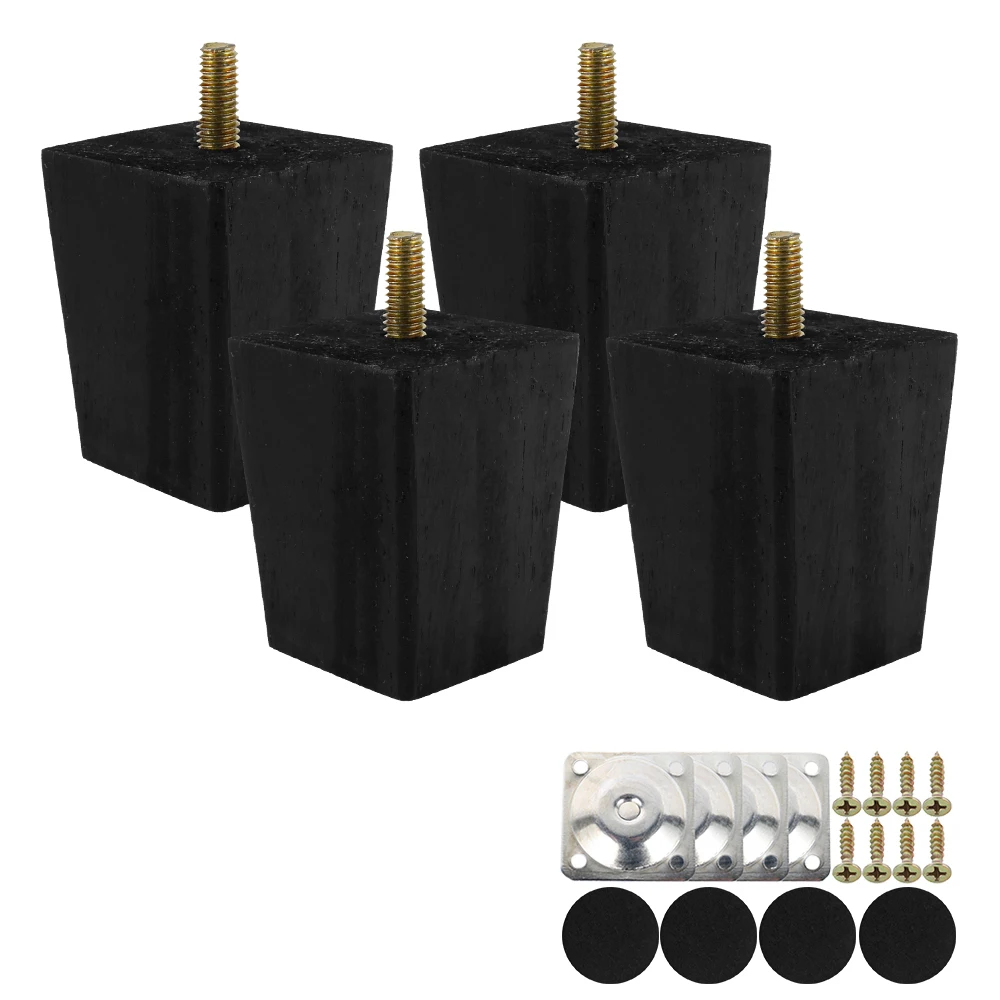 4PCS Furniture Legs 6/10cm Square Solid Wood Couch Legs Replacement Sofa Legs for Armchair Bed Dresser Cabinet Furniture Feet
