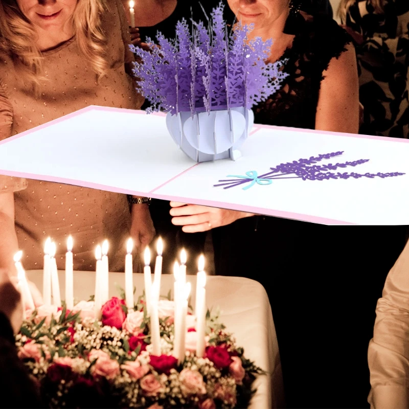 3D Pop-Up Lavender flowers Blessing Greeting Card for Birthday Mother's Day Wedding Party Anniversary Graduation with Envelope