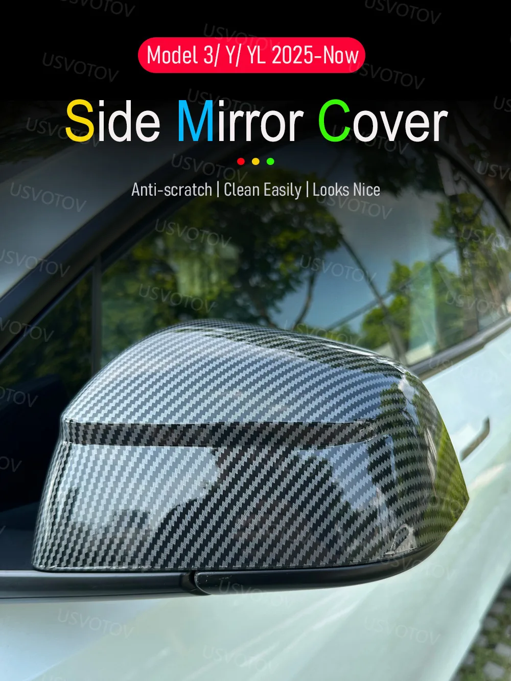 Rearview Side Mirror Guard Cover - Anti-Scratch Protector with Sportier Trim Cap