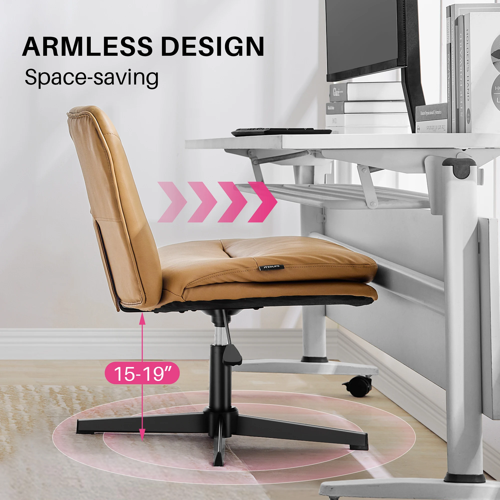 Redlife Criss Cross Chair with Rotating Adjustable Legs Office Chair Durable Pu Leather Wrapped Double Cushion for Home & Office 3