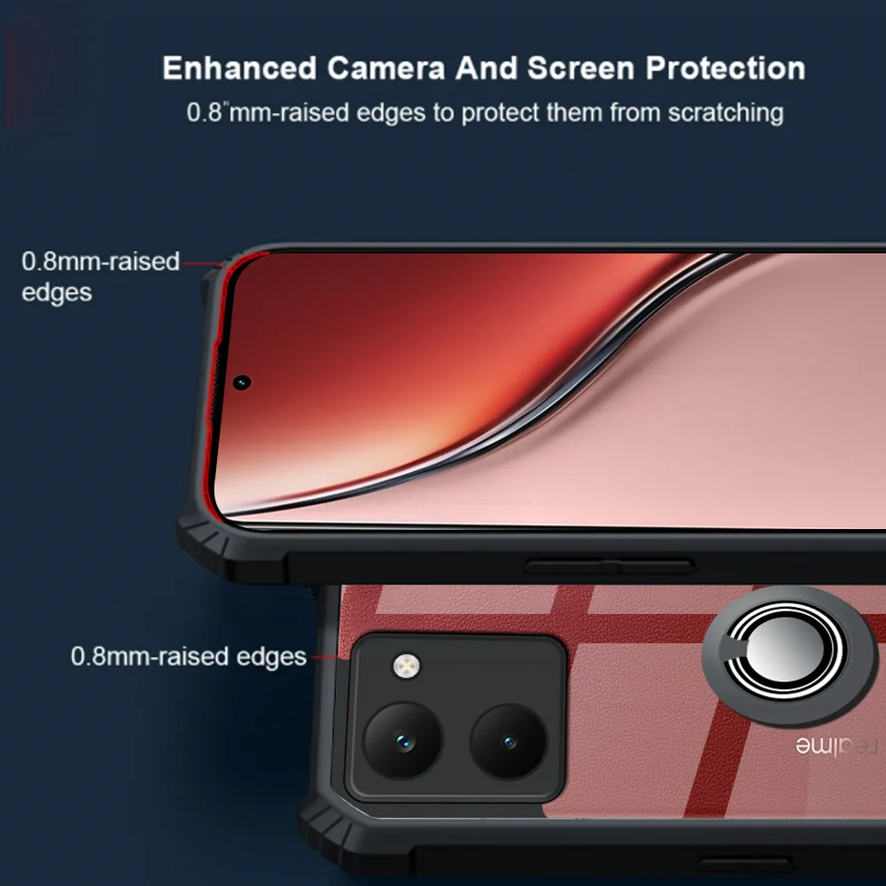 Transparent Shockproof Acrylic Phone Case with Magnetic Holder Ring
