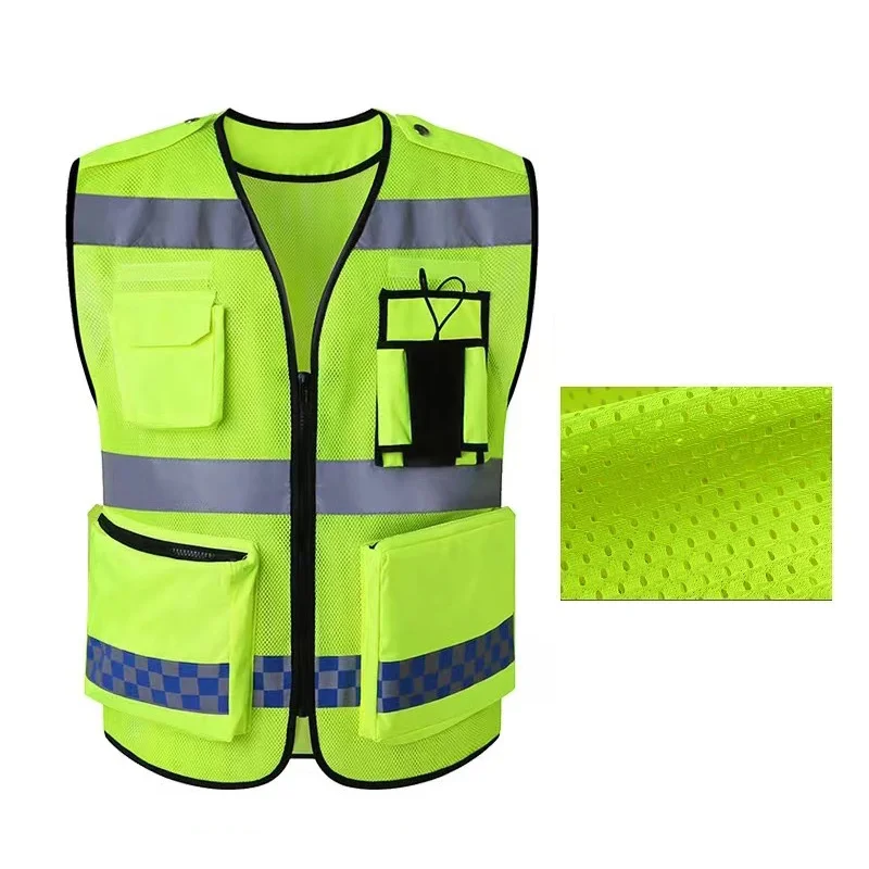 Unisex High-Visible Reflective Vest Mesh Breathable Safety With Pockets And Zipper Keeps You Safe Suitable For Summer