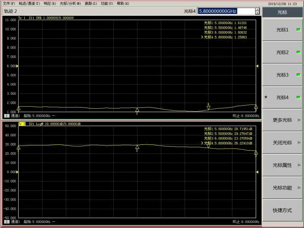 Détail des connecteurs d'entrée et sortie sur l'amplificateur RF linéaire haute puissance 5.8GHz 2W pour transmission FPV.