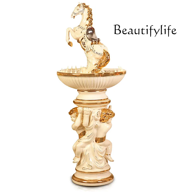 

Living Room Flowing Water Ornaments Large Floor Circulating Water Indoor European Entry Lux Horse Elephant Elegant High-End