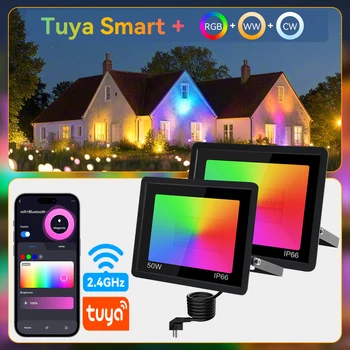 TUYA RGB Floodlight Smart APP Control LED Garden Spotlight IP66 Waterproof 50W 100W WIFI Connect Lights For Outdoor Lighting