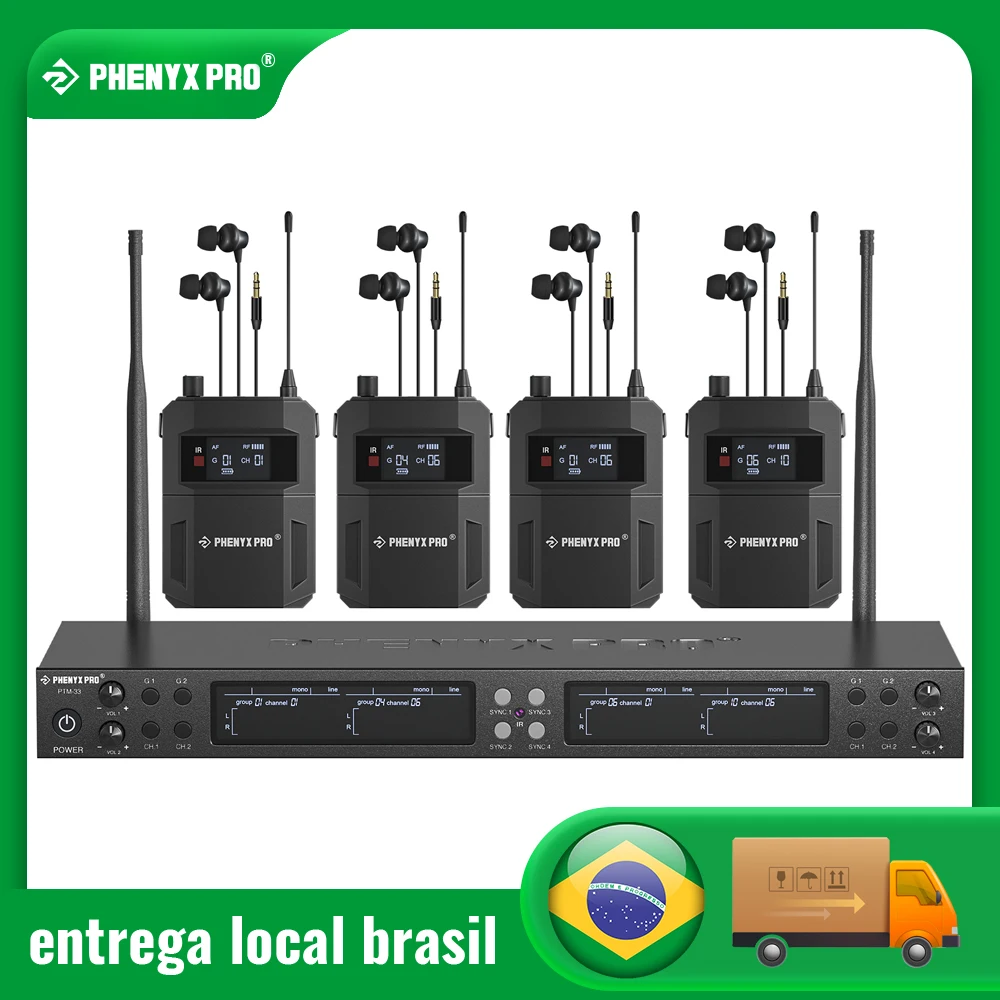 Quad-Channel Mono Wireless IEM System Metal transmitter w/4Plastic Bodypacks 4x25UHF Frequencies Rack Mount for Studio/Band