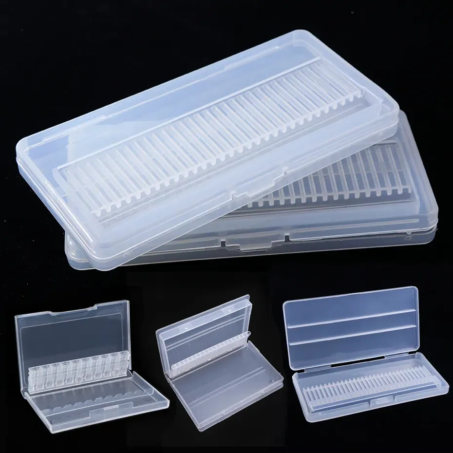 Nail Drill Bits Storage Box Clear Plastic Display Stand Holder Rotary Files Nail Cutters Bit Organizer Case Manicure Tools NFB5 nail storage box