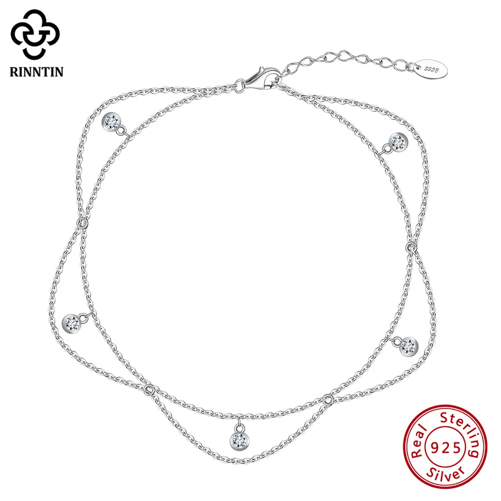 925 Sterling Silver Dangle Shiny CZ Anklet Women Summer Foot Chain Bracelet Fashion Ankle Straps Jewelry SA72 anklet bracelets silver anklets ankle chain