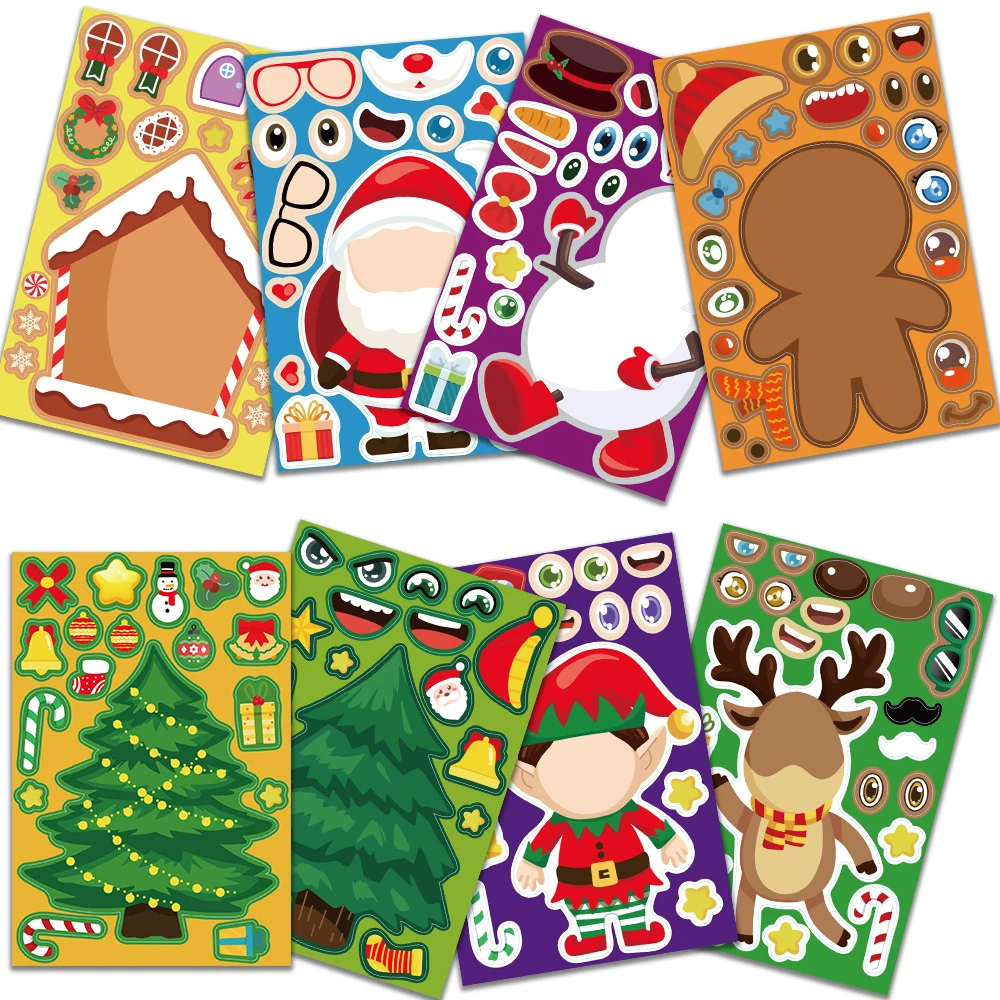 8/16/24 Christmas Puzzle Stickers Create Your Own Santa Claus DIY Make-a-Face Jigsaw Games Children Party Decoration Toy