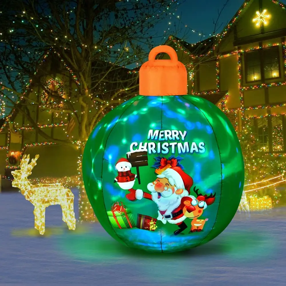 Light up Inflatable Christmas Ball with Air Blower Christmas Decoration Outdoor Blow up Xmas Ornaments Outside with LED Lights 6