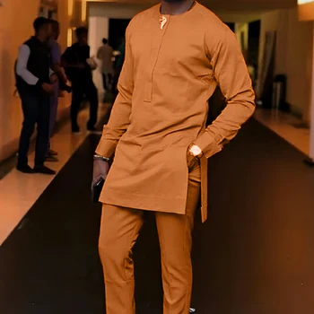 Completi da uomo estivi completi da uomo caftano di lusso a maniche lunghe pantaloni da uomo in 2 pezzi abbigliamento maschile tradizionale etnico africano
