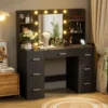 Vanity Desk with LED Lighted Mirror&Power Outlet, 3 Model Lights Makeup Vanity Table with 7 Drawers and 6 Storage Shelves 2