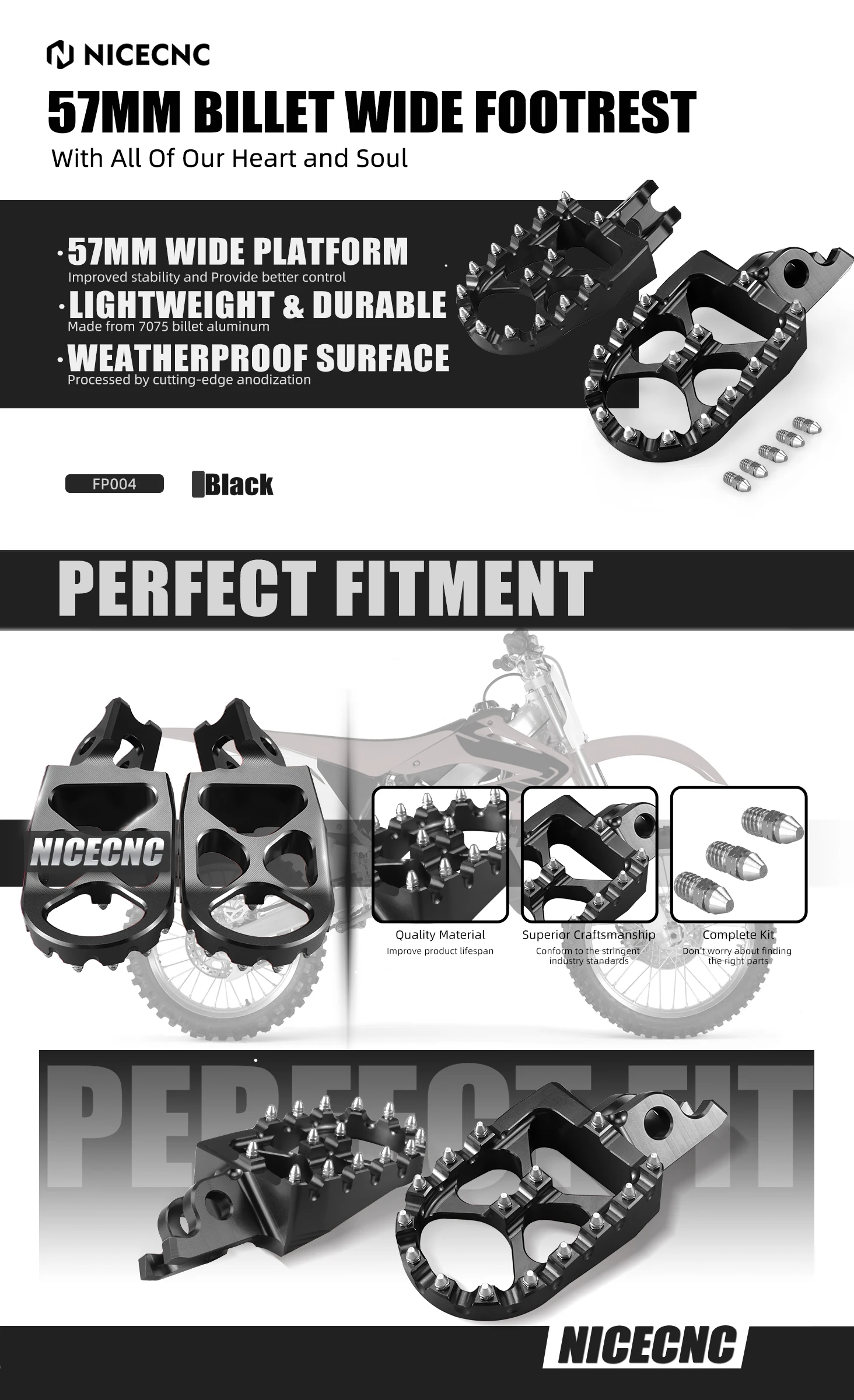 NICECNC Für Honda CRF250R CRF450R 2004-2020 CR 125R 250R CRF 250RX 450RX 250X 450X 250L/M CRF1000L 57mm Breite Fußrasten Fußstütze – Detail 1