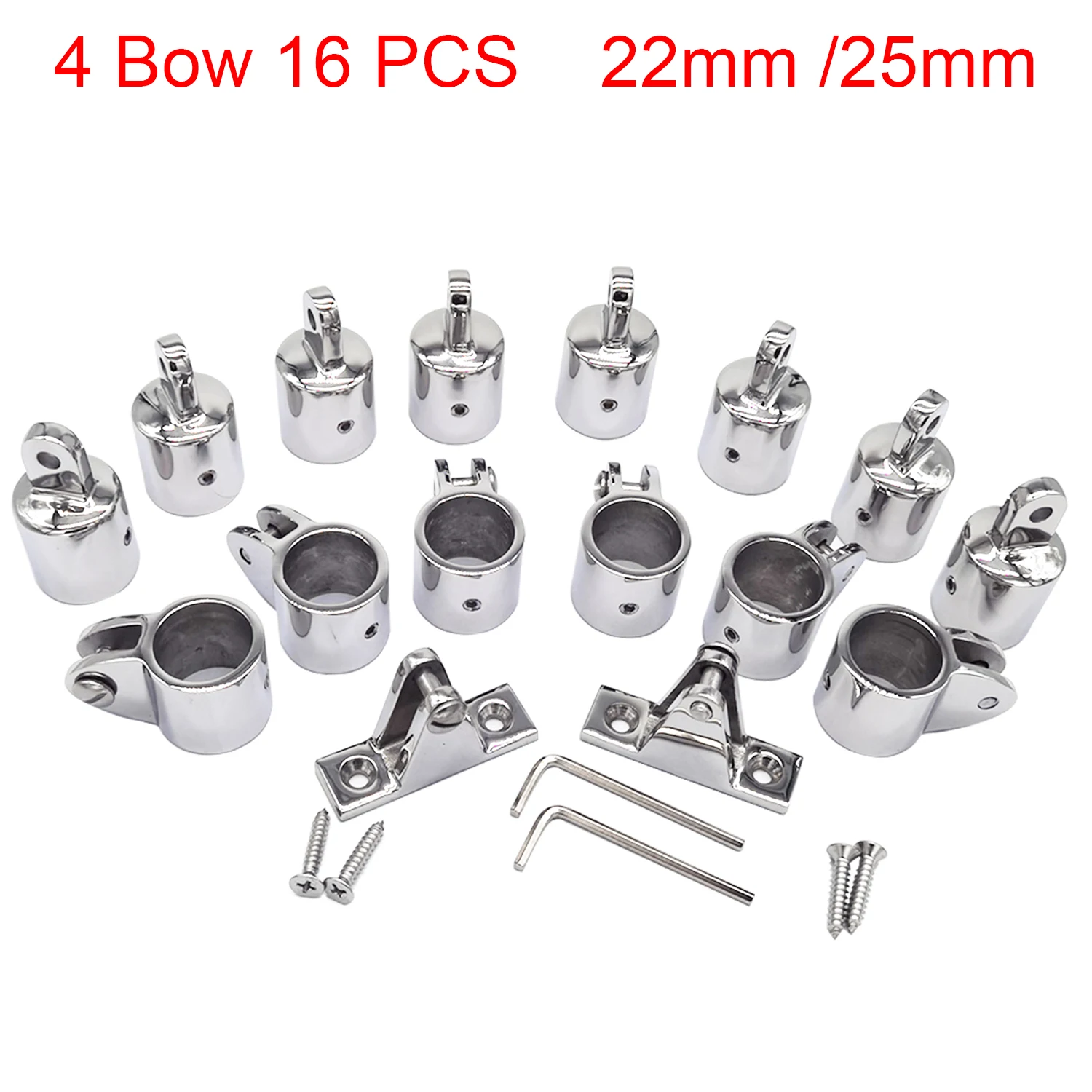 16PCS Marine 316 Stainless Steel 4-Bow Bimini Top Hardware Set Deck Hinge Jaw Slide Eye End Fitting Boat Accessories for 22/25mm 4pcs bimini top slides boat bimini top fitting cover jaw slide fittings yacht accessories marine bimini fitting hardware