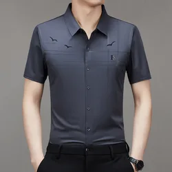 Summer Turn-down Collar Men's New Clothing Short Sleeve Shirt Middle-aged Thin Seamless Loose Fitting Fashion Business Tops